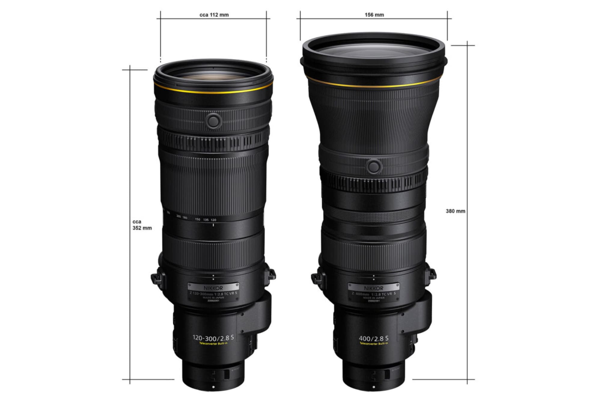NIKKOR Z 120-300mm f/2.8 TC VR Sと400mm f/2.8 TC VR Sのサイズ比較